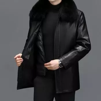Кожаная куртка средней и длинной длины, мужская утолщенная куртка-пуховик для папы M