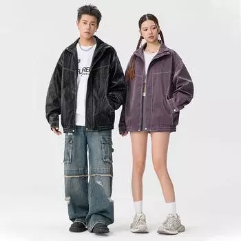 Кожаная куртка Tooling, одежда для пары в стиле локомотива, модная свободная куртка из искусственной кожи в гонконгском стиле с отворотами M
