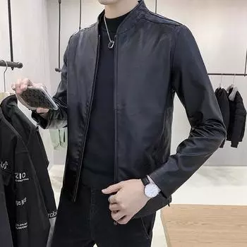 Кожаная куртка Весна и осень Кожаная одежда Повседневная красивая модная куртка Корейская версия мужского пальто Мужская одежда M чёрный