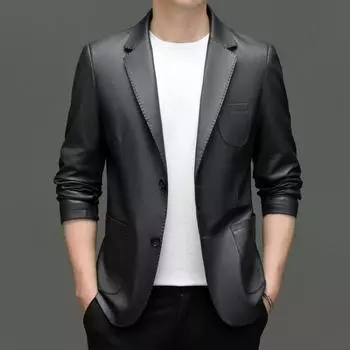 Кожаная куртка весенне-осеннего стиля для мужчин среднего и молодого возраста. Тонкий облегающий кожаный костюм. Красивый повседневный трендовый пиджак. 4XL