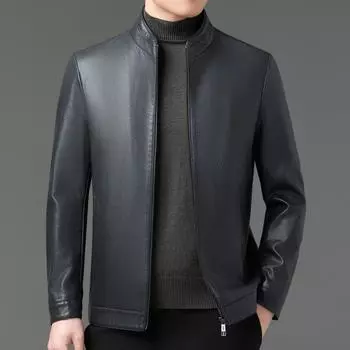 Кожаная куртка весна и осень из натуральной кожи с воротником-стойкой, мужская повседневная куртка для пап среднего возраста, куртка из овчины, пальто 170