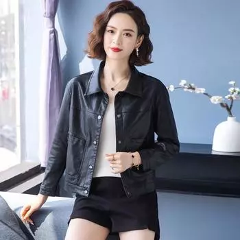 Кожаная куртка женская из натуральной кожи, весенняя новая женская куртка из овчины, маленькая повседневная кожаная куртка M