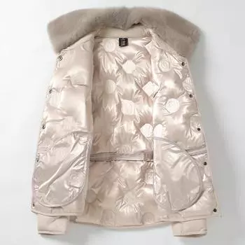 Кожаная куртка женская короткая куртка воротник из меха норки корейская версия снижение возраста 2024 новый белый утиный пух овечья кожа Haining натуральная кожа M