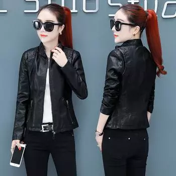 Кожаная куртка, женская короткая мотоциклетная одежда, женская тонкая куртка из искусственной кожи больших размеров