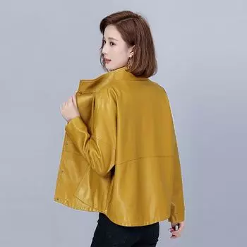 Кожаная куртка женская короткая повседневная куртка из искусственного хлопка свободная и универсальная кожаная куртка M