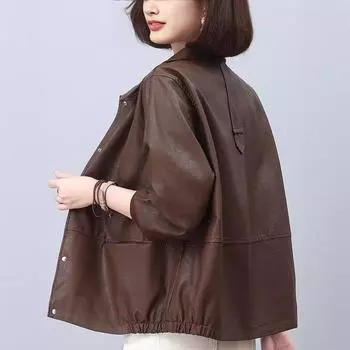 Кожаная куртка женская новая популярная модель весна-осень короткая модель маленькая модная тонкая повседневная кожаная куртка тренд M