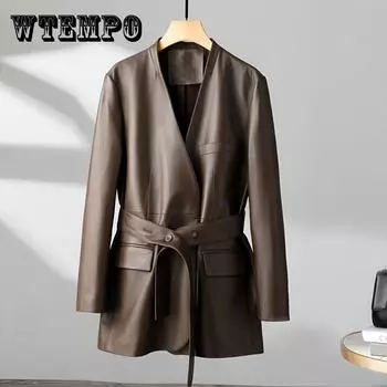 Кожаная куртка женская осенняя средней длины повседневная куртка M