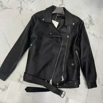 Кожаная куртка женская свободная средней длины, весенне-осенний дизайн, куртка из искусственной кожи для мотоцикла, с длинными рукавами, женская кожаная куртка S