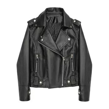 Кожаная куртка женская весна и осень 2024 года, новая короткая облегающая куртка из стираной искусственной кожи, корейская версия тонкой мотоциклетной одежды S чёрный