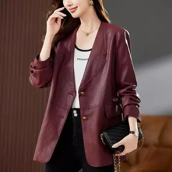 Кожаная куртка женская весна и осень новый стиль мама свободный высококачественный искусственная кожа костюм средней длины топ M