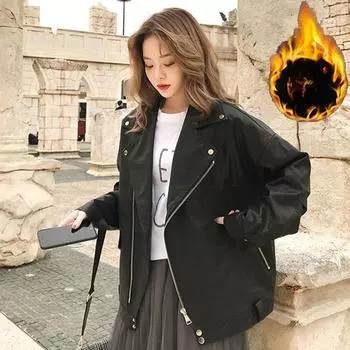 Кожаная куртка женская зимняя бархатная утолщенная свободная кожаная куртка женская короткая куртка S