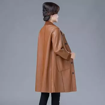 Кожаная куртка, женская зимняя универсальная, средней длины, свободная и мягкая, толстая, большого размера, ветровка XL