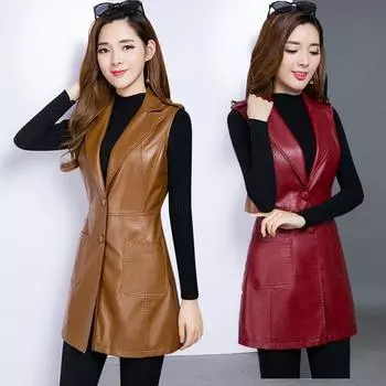 Кожаная куртка жилет женская новая корейская версия кожаный жилет кожаный жилет кожаный жилет кожаное платье кожаная куртка весна и осень женская средняя S