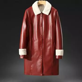 Кожаная куртка, зимняя плюшевая женская куртка, уличная плюс бархатное теплое пальто, повседневная модная куртка XL красный