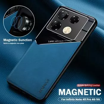 Кожаная магнитная задняя крышка для Infinix Note 40 Pro 4G 5G, чехол из ТПУ, мягкий бампер, противоударный чехол Infini Note40 Not 40 Pro + Pro 5G For Note 40 Pro Plus