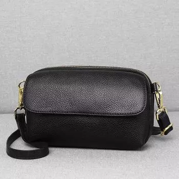 Кожаная маленькая сумка Мягкая кожаная многосекционная двойная молния Мягкая кожаная сумка через плечо Первый слой коровьей кожи женская сумка серый