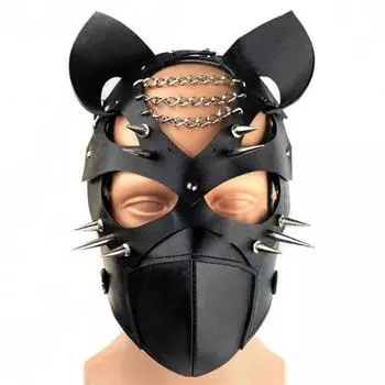 Кожаная маска с заклепками для мужчин и женщин, регулируемый косплей, унисекс, пояс, фетиш, костюм на Хэллоуин, вечерние маски чёрный