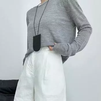 Кожаная мини-сумочка для ключей, компактная шейная бирка, ожерелье, модный минималистский кулон 2025, новинка для женщин чёрный