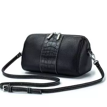 Кожаная мода Baotou Layer Cowhide Boston женская сумка на плечо маленькая сумка Niche Trend сумка через плечо чёрный