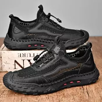 Кожаная модная обувь для отдыха на природе, мужские новые ажурные кроссовки, классические мужские туфли без застежек, повседневная кожаная обувь, мужские туфли для вождения 38 чёрный