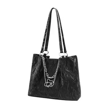 Кожаная модная сумка-ведро, осенняя сумка через плечо на одно плечо для женщин чёрный