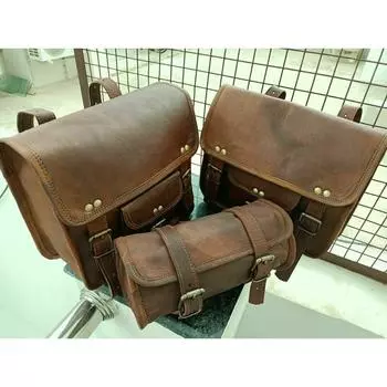 Кожаная мотоциклетная седельная сумка, боковые сумки, корзины, чемодан для инструментов, коричневый комбо коричневый