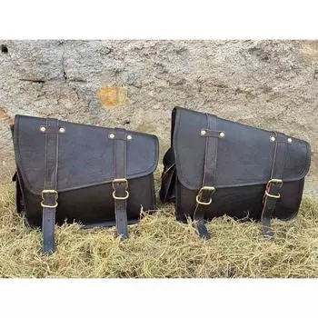 Кожаная мотоциклетная сумка, черный комплект сумок, седельная сумка, велосипедная сумка, сумка с боковой вилкой, лучший подарок для мужчин чёрный