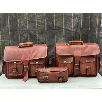 Кожаная мотоциклетная сумка-кофр Sportster 3 сумки боковой багаж коричневый