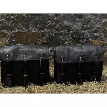 Кожаная мотоциклетная сумка-мессенджер из бычьей шкуры, черная кожаная сумка с двумя корзинами, седельная сумка, лучшая для спортивных комментаторов 11 x 15 x 5 in чёрный