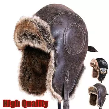 Кожаная мягкая лыжная шапка мужская кожаная кепка-авиатор осенне-зимняя мужская зимняя теплая летная шапка-ушанка лыжная кожаная шапка-авиатор XL чёрный