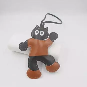 Кожаная мультяшная кукла парная сумка и подвеска для багажа аксессуары Lanyard Doll in Clothes чёрный/кофейный