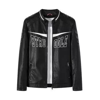 Кожаная мужская и плюшевая облегающая мотоциклетная куртка-стойка из искусственной кожи, мужская куртка, модная тенденция, мужская одежда