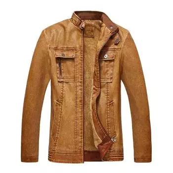 Кожаная мужская кожаная мужская куртка больших размеров, бархатная потертая мужская куртка в стиле ретро, осенне-зимняя теплая мужская куртка L кофейный