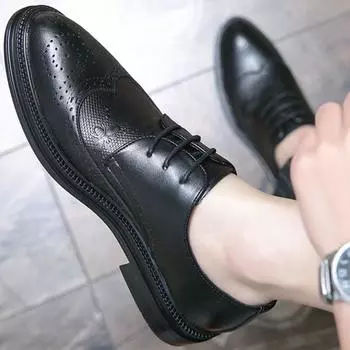 Кожаная мужская кожаная обувь. Мужская официальная обувь в европейском стиле. Повседневная обувь. Оксфордские туфли. 38 чёрный
