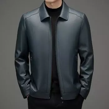 Кожаная мужская куртка из овчины на весну и осень из натуральной кожи для пап среднего возраста, деловая повседневная куртка с лацканами 170