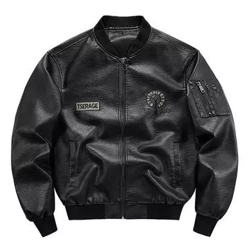 Кожаная мужская куртка осень и зима новая стираная кожаная куртка большого размера мужская верхняя часть бейсбольный воротник вышитый летающий M