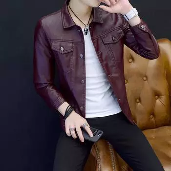 Кожаная мужская модная весенне-осенняя повседневная облегающая мужская куртка в Корейском стиле, красивая молодежная куртка из искусственной кожи с лацканами M чёрный