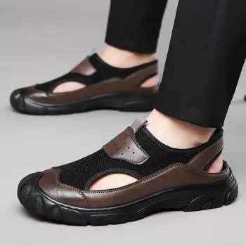 Кожаная мужская обувь, новые летние мужские сандалии большого размера, мужские сандалии, модные сандалии, тапочки, большой размер 38-44 38 чёрный