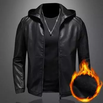 Кожаная мужская осенне-зимняя новая повседневная куртка с капюшоном, красивый мотоциклетный костюм, черная тонкая мужская куртка M