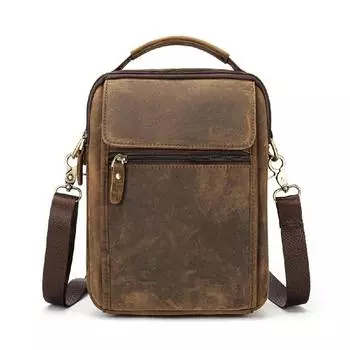 Кожаная мужская повседневная дорожная сумка Crazy Horse через плечо, модная сумка через плечо, 8 дюймов, сумка-тоут Mochila коричневый