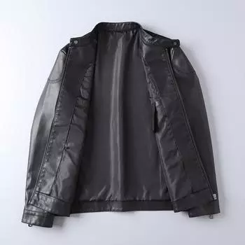 Кожаная мужская повседневная куртка весна-осень корейский стиль модная свободная зеленая тонкая парка мотоциклетная куртка мужская одежда M