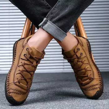 Кожаная мужская повседневная обувь в британском стиле, удобная мужская модная прогулочная обувь 38 коричневый