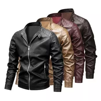 Кожаная мужская приталенная куртка, модная куртка, мужская байкерская одежда, куртка-стойка большого размера, верхняя часть M