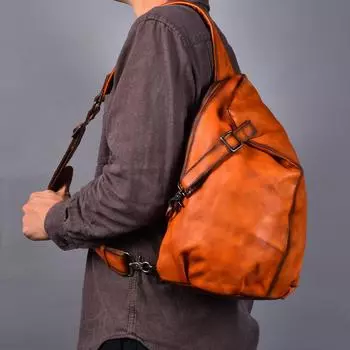 Кожаная мужская сумка через плечо Высококачественная сумка из коровьей кожи Мужская сумка через плечо Первый слой Сумка через плечо из коровьей кожи Ретро мягкая большая вместительная мужская нагрудная сумка оранжевый