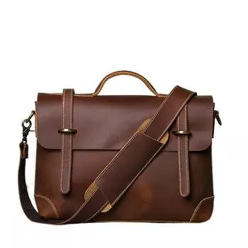 Кожаная мужская сумка с верхним слоем из коровьей кожи, портфель из конской кожи, сумка-мессенджер через плечо, большая вместимость, компьютерная сумка