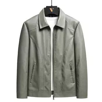 Кожаная мужская тонкая куртка осень-зима натуральная кожа теплая мягкая кожаная куртка корейский стиль повседневная свободная большого размера большой толстый модный бренд M