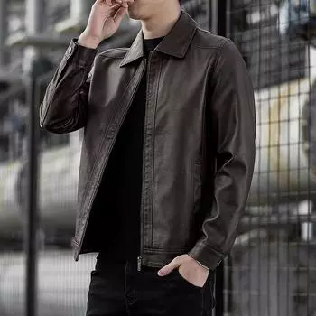 Кожаная мужская весенне-осенняя модная мужская молодежная повседневная мотоциклетная кожаная куртка из искусственной кожи с лацканами, европейское мужское пальто M