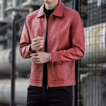 Кожаная мужская весенне-осенняя модная мужская молодежная повседневная мотоциклетная кожаная куртка из искусственной кожи с лацканами, европейское мужское пальто M