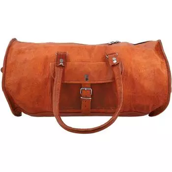 Кожаная мужская винтажная дорожная дорожная сумка с тремя внешними карманами для спортзала, ночная сумка 25 x 9.5 x 4.5 in коричневый