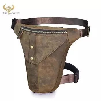 Кожаная мужская винтажная многофункциональная сумка-мессенджер Crazy Horse на одно плечо, дизайнерский дорожный пояс, поясная сумка, сумка на ногу темно-коричневого